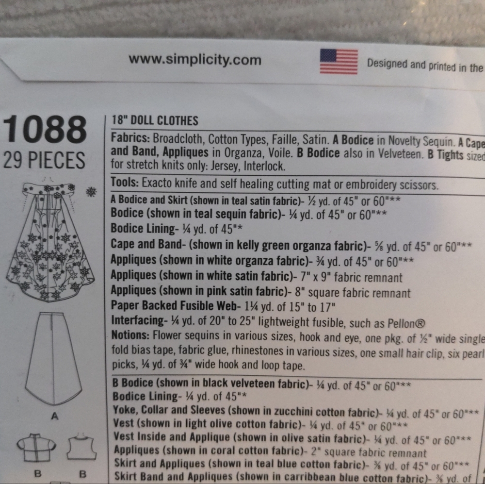 Simplicity 18" Doll Disney Frozen Clothes Sewing Pattern 1088 - Picture 4 of 10